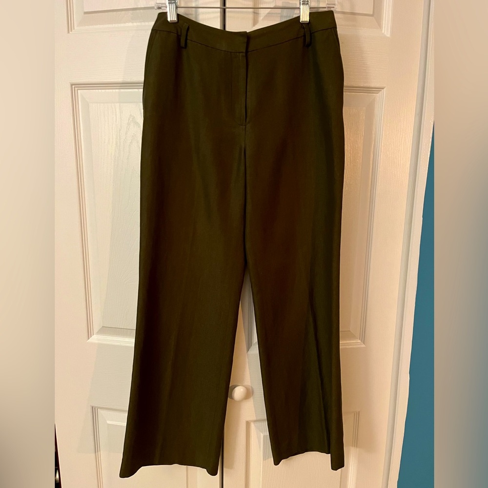 Dark olive green linen blend trousers